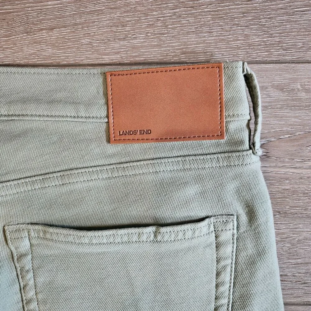 Lands End Chino Pants Mens 34 Straight Fit Green Cotton Viscose Blend Stretch